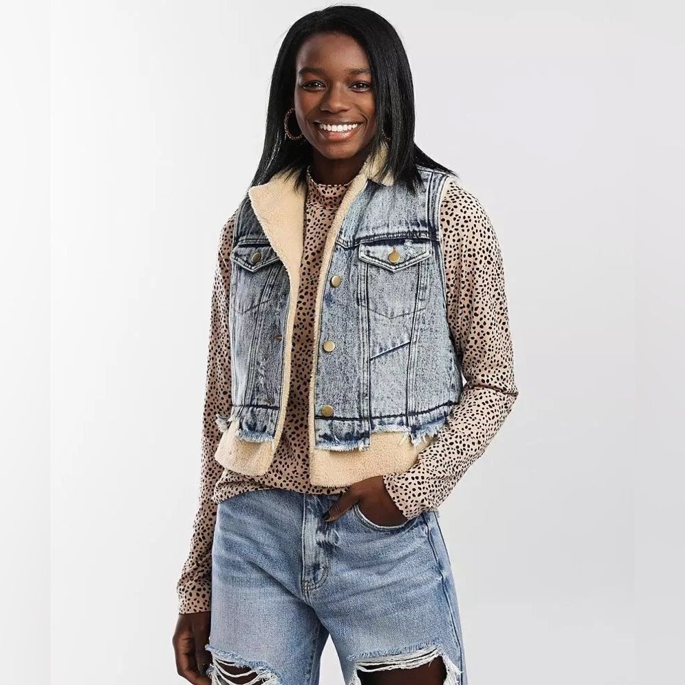 Buckle, GILDED INTENT, Sherpa Lined Denim Vest, NEW with tags Size Large